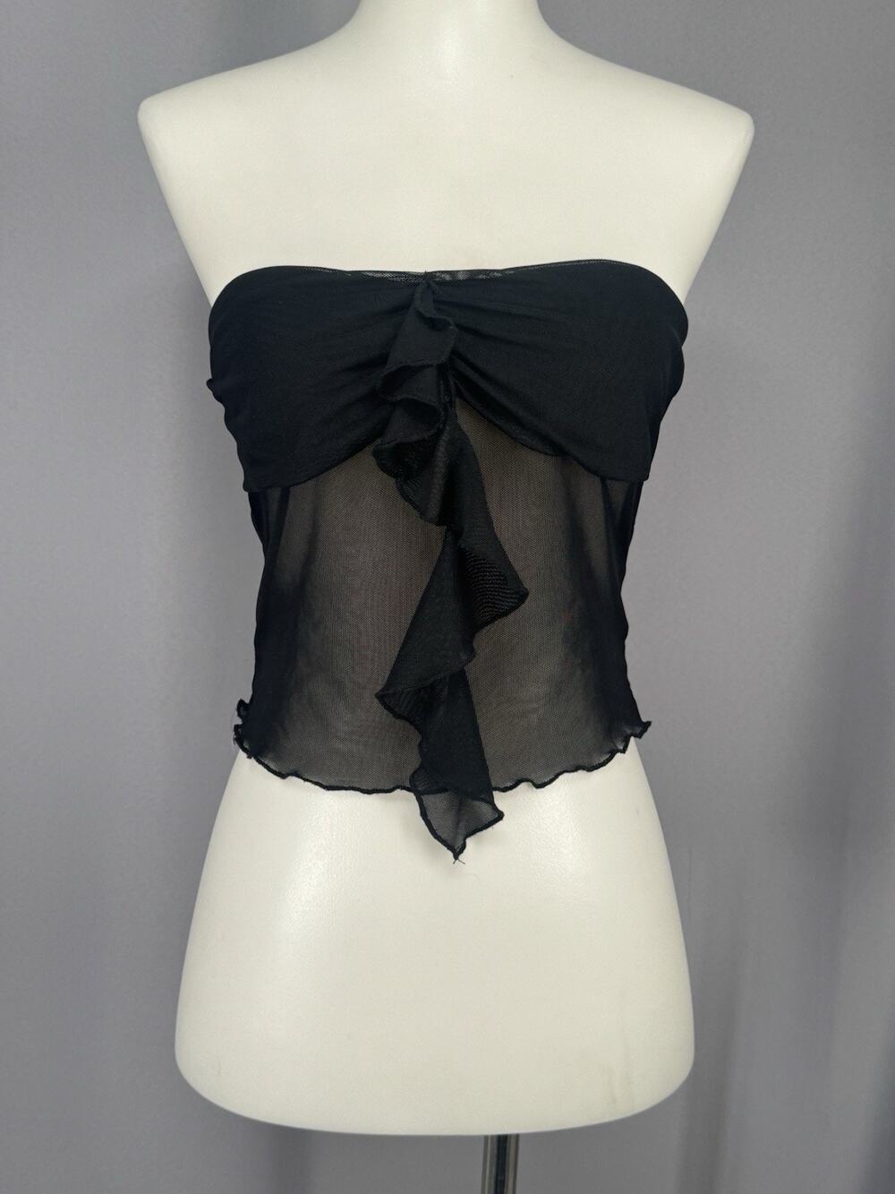 Edikted Tube Top Womens Black Strapless Sheer Back Cropped Y2K Casual 90s